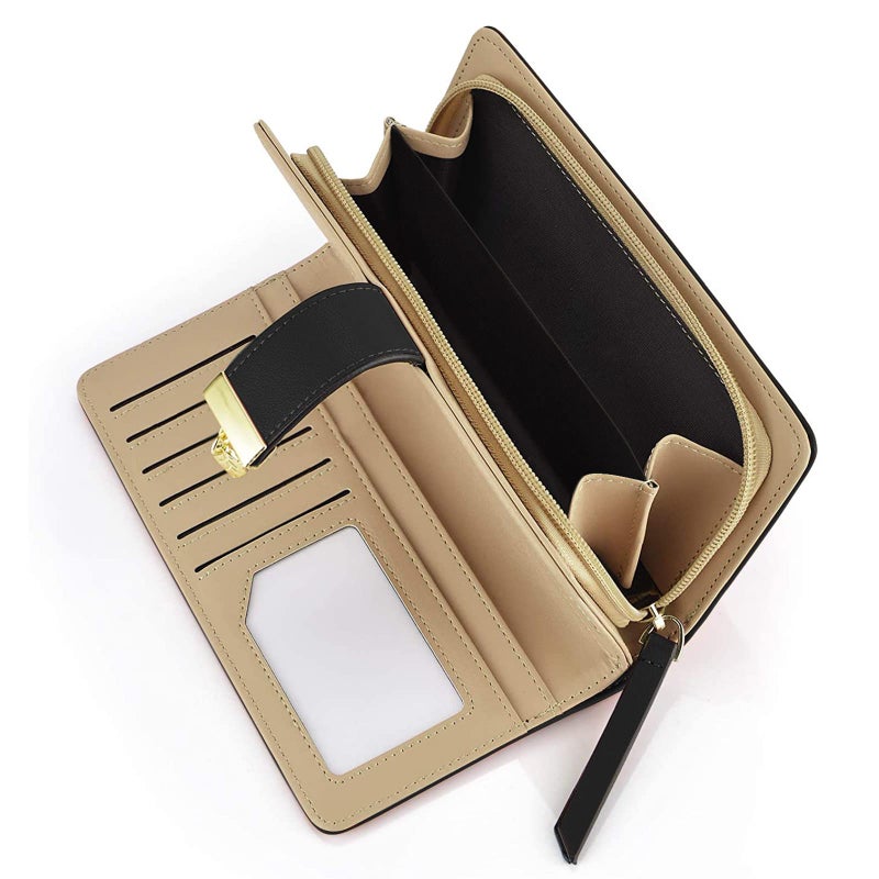 PGXT Women's Wallet Women Credit Card Holder Hollow Leaf Pattern Bifold Leather Lady Long Wallet Purse Zip Birthday Xmas Gifts for Women Girls(Black) - Image 3